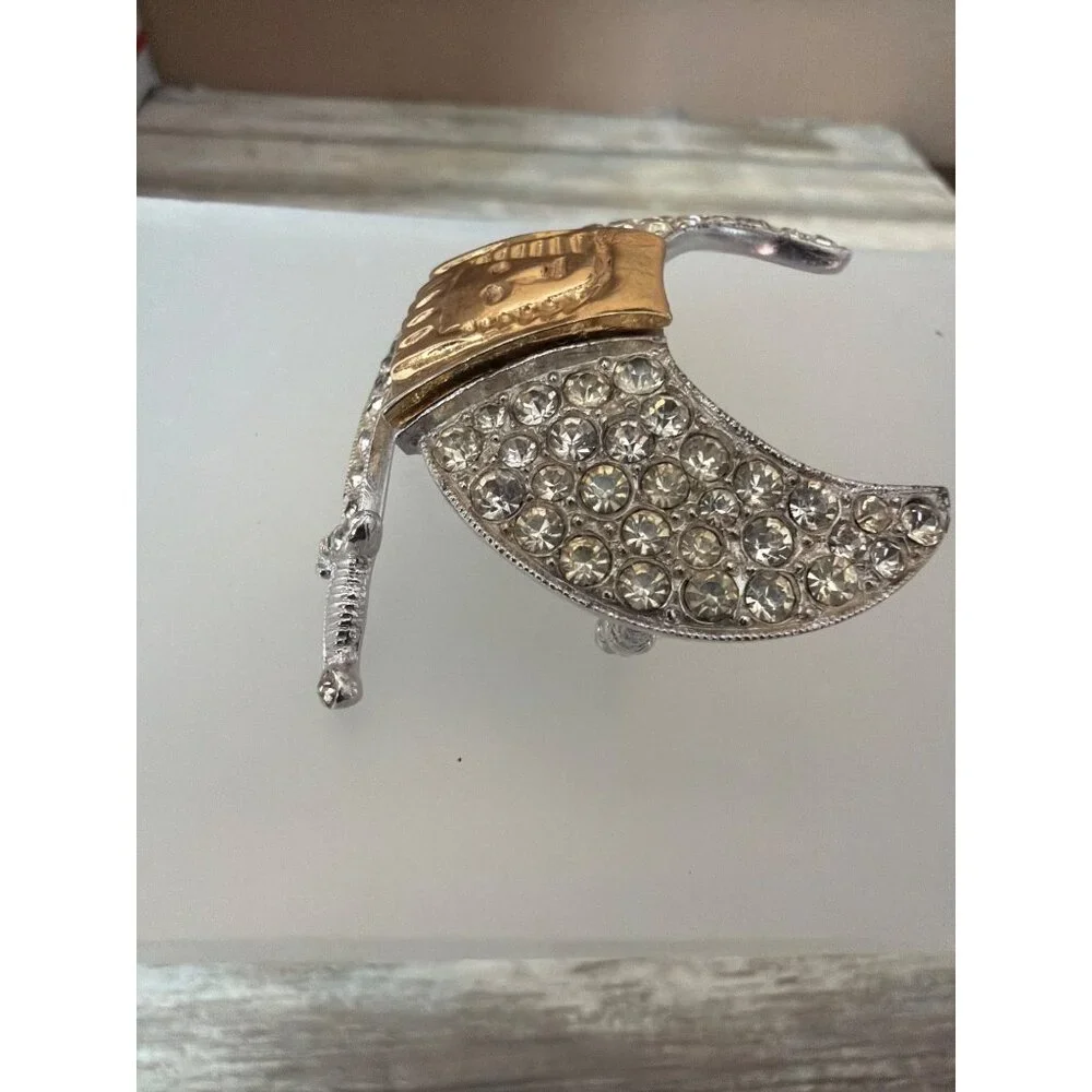 Vintage ORA Shriners Crescent Scimitar Rhinestone Brooch Masonic Fraternal Pin - Picture 6 of 9